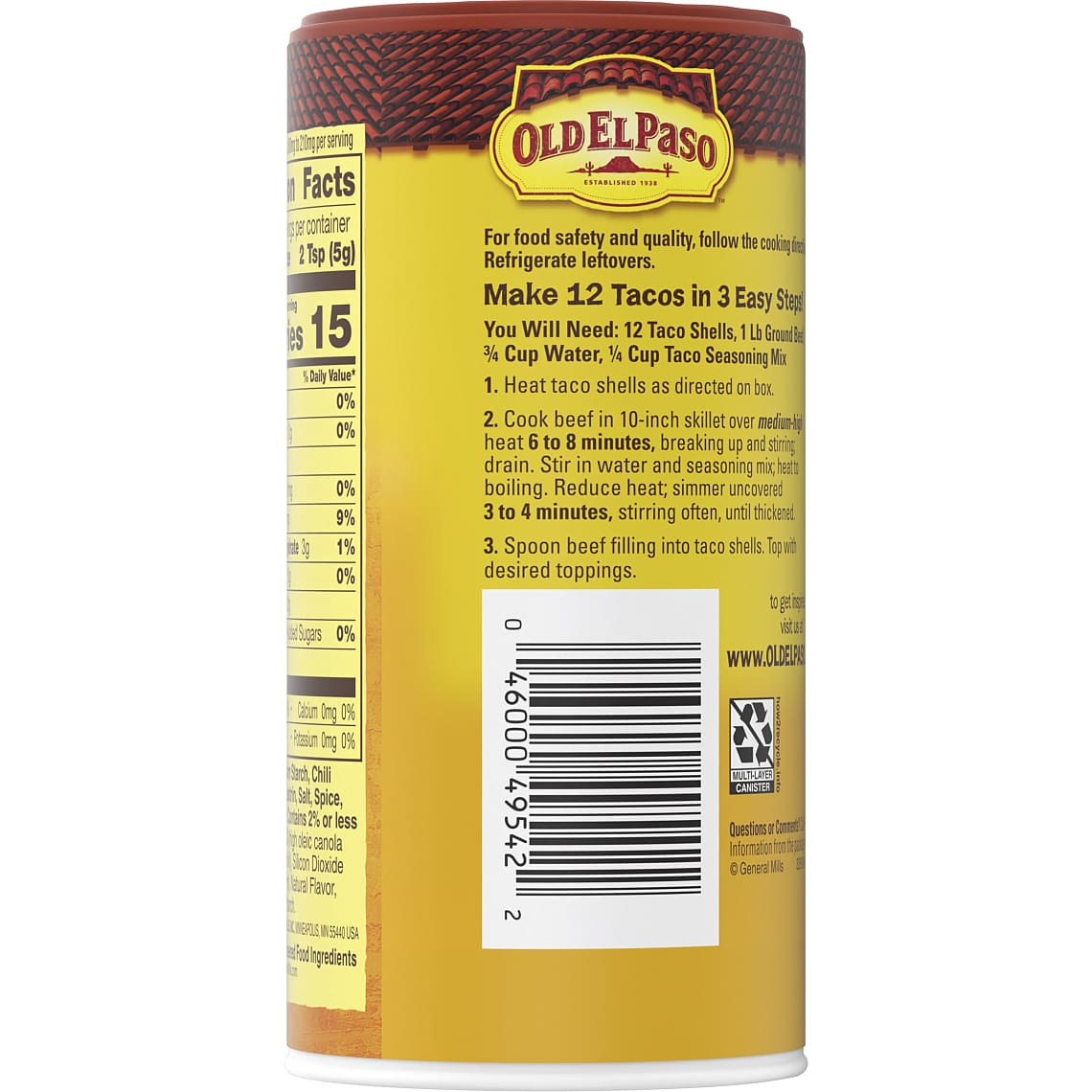 25 Less Sodium Taco Seasoning Mix Old El Paso